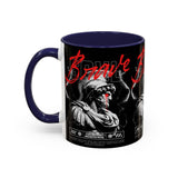 Brave Soul Warrior Accent Coffee Mug 11oz 15oz Black Ceramic Two Tone Cup Bold Statue Design with Red Script Gift for Coffee Lovers