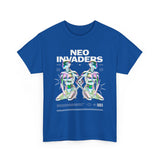 Neo Invaders Futuristic Holographic Graphic Unisex Heavy Cotton Tee Bold Sci Fi Cyberpunk Streetwear Statement T Shirt