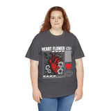 Heart Flower Graphic Unisex Heavy Cotton Tee Comfortable Streetwear T Shirt Bold Red and Black Floral Heart Design Symbol of Love Strength and Vitality Perfect Gift for Friends Birthdays and Casual Everyday Wear