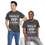 Money Up In Flames Unisex Heavy Cotton Tee Graphic T Shirt Black Streetwear Bold Money Graphic Fire Design Hustler Entrepreneur Alpha Mindset Wealth Fashion