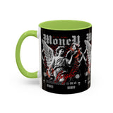 Money Bright Accent Coffee Mug 11oz 15oz Black Ceramic Gothic Angel Statue Design with Red Neon Artwork for Hustlers and Bold Thinkers