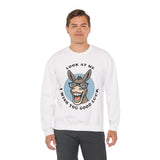 Look At Me I Wish You Good Luck Funny Donkey Unisex Sweatshirt Hilarious Cartoon Graphic Pullover Positive Vibes Humor Design Cozy Casual Wear Gift Idea