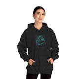 Prehistoric Thunder Heavy Blend™ Unisex Hoodie Neon Raptor Storm Glow Design Bold Electric Blue Streetwear For Adventurers Dreamers And Retro Lovers