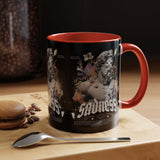 Sadness Statue Accent Coffee Mug 11oz 15oz Two Tone Ceramic Gothic Art Cup with Butterfly and Flame Design