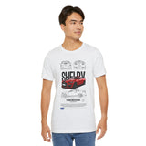 Red High Performance Muscle Coupe Blueprint Unisex Heavy Cotton Tee Retro Car Art Streetwear Gift for Gearheads Daily Wear Car Lovers Apparel