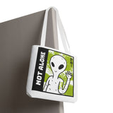 Not Alone Alien Tote Bag Sci Fi Extraterrestrial UFO Design Canvas Bag Space Lover Reusable Eco Friendly Durable Shopping Travel Lifestyle Tote