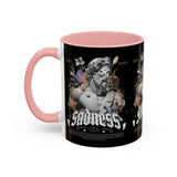 Sadness Statue Accent Coffee Mug 11oz 15oz Two Tone Ceramic Gothic Art Cup with Butterfly and Flame Design