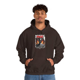 Mystic Mask Flames Graphic Unisex Heavy Blend Hoodie Hustler Streetwear Motivational Dark Mystery Bold Fire Design