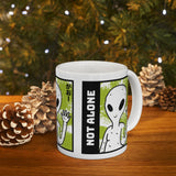 Unisex Not Alone Alien Ceramic Coffee Mug UFO Cartoon Graphic Cup Extraterrestrial Sci Fi Space Themed Conspiracy Inspired Paranormal Gift Drinkware