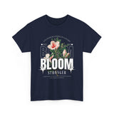 Unisex Heavy Cotton Tee Bloom Stronger Floral Graphic Black T Shirt Motivational Nature Inspired Aesthetic Streetwear Fashion Outfit