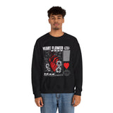 Heart Flower Graphic Unisex Heavy Blend Crewneck Sweatshirt Comfortable Streetwear Pullover Bold Red and Black Floral Heart Design Symbol of Love Strength and Vitality Perfect Gift for Friends...