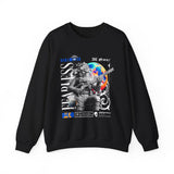 Fearless Memory Unisex Heavy Blend Crewneck Sweatshirt Graphic Pullover Black Astronaut Space Warrior Futuristic Sci Fi Bold Streetwear Artistic Fashion Outfit