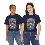 Mystic Warrior Goddess Unisex Heavy Cotton Tee Bold Monochrome Tribal Design Powerful Feminine Energy Streetwear Graphic T-Shirt for Art Lovers Festivals and Everyday Wear