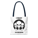 I Want To Believe Alien Tote Bag Sci Fi UFO Extraterrestrial Design Canvas Bag Space Mystery Reusable Eco Friendly Durable Shopping Travel Tote