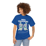 Neo Invaders Futuristic Holographic Graphic Unisex Heavy Cotton Tee Bold Sci Fi Cyberpunk Streetwear Statement T Shirt