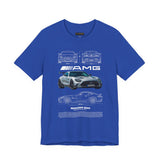 Mercedez Benz AGM Aggressive Silver Widebody Supercar Blueprint Unisex Heavy Cotton Tee Performance Street Machine Graphic Shirt For Car Lovers And Gearheads