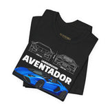 Aventador Blue Hypercar Blueprint Unisex Heavy Cotton Tee High Performance Streetwear Design for Car Enthusiasts Racers and Speed Lovers