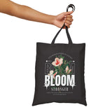 Cotton Canvas Tote Bag Bloom Stronger Floral Graphic Reusable Shopping Bag Black Motivational Nature Inspired Aesthetic Streetwear Fashion Accessory