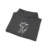 Fly High Angel Design Unisex Heavy Blend Hooded Sweatshirt Spiritual Guardian Winged Warrior Streetwear Hoodie