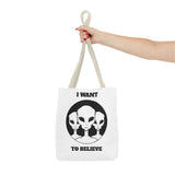 I Want To Believe Alien Tote Bag Sci Fi UFO Extraterrestrial Design Canvas Bag Space Mystery Reusable Eco Friendly Durable Shopping Travel Tote