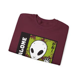Not Alone Alien Unisex Crewneck Sweatshirt UFO Cartoon Graphic Pullover Extraterrestrial Sci Fi Space Themed Conspiracy Inspired Paranormal Streetwear