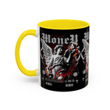 Money Bright Accent Coffee Mug 11oz 15oz Black Ceramic Gothic Angel Statue Design with Red Neon Artwork for Hustlers and Bold Thinkers