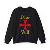 Unisex Deus Vult Crewneck Sweatshirt Medieval Crusader Cross Heavy Blend Fleece Pullover Warrior Knight Inspired Vintage Christian Symbol Streetwear