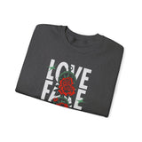 Love Fake Friendship Rose Crewneck Comfortable Unisex Sweatshirt Bold Graphic Streetwear Pullover Empowering Artistic Floral Design For Self Expression Perfect Gift For Friends Birthdays Cozy Days Casual Wear