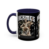 Hermes Accent Coffee Mug 11oz 15oz Black Ceramic Mythology Cup with Greek God Winged Statue Design for History Lovers and Art Enthusiasts