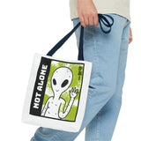 Not Alone Alien Tote Bag Sci Fi Extraterrestrial UFO Design Canvas Bag Space Lover Reusable Eco Friendly Durable Shopping Travel Lifestyle Tote