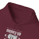Money Up In Flames Unisex Heavy Blend Hooded Sweatshirt Graphic Hoodie Black Bold Hustle Fire Money Design Streetwear Entrepreneur Alpha Mindset Wealth Fashion