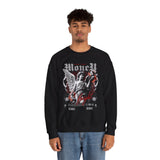 Money Bright Unisex Heavy Blend Crewneck Sweatshirt Angel Statue Graphic Gothic Streetwear Red Neon Artistic Fashion Pullover