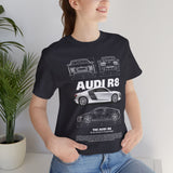 White Mid Engine Sports Coupe Blueprint Artwork Unisex Heavy Cotton Tee High Performance Inspired Streetwear Graphic Shirt For Car Enthusiasts And Automotive Art Fans