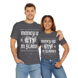 Money Up In Flames Unisex Heavy Cotton Tee Graphic T Shirt Black Streetwear Bold Money Graphic Fire Design Hustler Entrepreneur Alpha Mindset Wealth Fashion