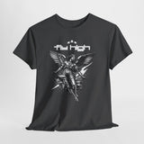 Fly High Angel Design Unisex Heavy Cotton Tee Streetwear Graphic T Shirt Spiritual Guardian Winged Warrior Style