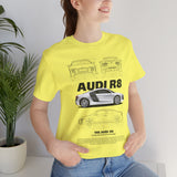 White Mid Engine Sports Coupe Blueprint Artwork Unisex Heavy Cotton Tee High Performance Inspired Streetwear Graphic Shirt For Car Enthusiasts And Automotive Art Fans