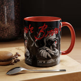 Brave Soul Warrior Accent Coffee Mug 11oz 15oz Black Ceramic Two Tone Cup Bold Statue Design with Red Script Gift for Coffee Lovers