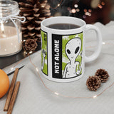 Unisex Not Alone Alien Ceramic Coffee Mug UFO Cartoon Graphic Cup Extraterrestrial Sci Fi Space Themed Conspiracy Inspired Paranormal Gift Drinkware