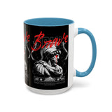 Brave Soul Warrior Accent Coffee Mug 11oz 15oz Black Ceramic Two Tone Cup Bold Statue Design with Red Script Gift for Coffee Lovers