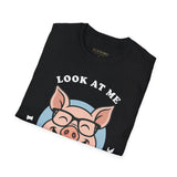 Laughing Pig Fun Cartoon Unisex Heavy Cotton Tee Trendy Humor Streetwear Graphic Shirt Perfect Gift for Friends Birthdays Casual Wear