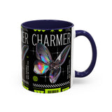 The Charmer Butterfly Accent Coffee Mug 11oz 15oz Black Two Tone Ceramic Cup Aesthetic Iridescent Butterfly Design Gift for Coffee Lovers