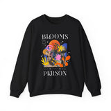 Blooms Person Unisex Heavy Blend Crewneck Sweatshirt Graphic Pullover Black Abstract Colorful Floral Head Artistic Modern Streetwear Creative Futuristic Fashion Outfit