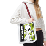 Not Alone Alien Tote Bag Sci Fi Extraterrestrial UFO Design Canvas Bag Space Lover Reusable Eco Friendly Durable Shopping Travel Lifestyle Tote