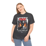 Mystic Mask Flames Graphic Unisex Heavy Cotton Tee Hustler Streetwear Motivational Dark Mystery Bold Design