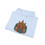 Balinese Barong Mask Unisex Hoodie Heavy Blend Pullover Sweatshirt Tribal Cultural Warrior Spirit Inspired Mythical Festival Graphic Streetwear