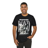 Heavenly Bond Unisex Jersey Short Sleeve Tee Graphic Black T Shirt Angel And Lion Statue Artistic Spiritual Streetwear Bold Futuristic Fashion Outfit