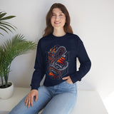 Inferno Spirit Fiery Dragon Whiskey Bottle Unisex Heavy Blend Crewneck Sweatshirt Bold Artistic Streetwear Tattoo Flame Design Symbol of Power Energy and Rebellion for Bikers and Creators