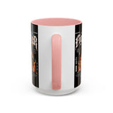 Fighter Accent Coffee Mug 11oz 15oz Black Ceramic Cup with Greek Warrior Statue and Flames Design for Hustlers and Motivated Minds