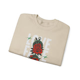 Love Fake Friendship Rose Crewneck Comfortable Unisex Sweatshirt Bold Graphic Streetwear Pullover Empowering Artistic Floral Design For Self Expression Perfect Gift For Friends Birthdays Cozy Days Casual Wear