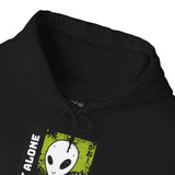 Not Alone Alien Unisex Hoodie UFO Graphic Pullover Sweatshirt Cartoon Extraterrestrial Sci Fi Space Themed Conspiracy Inspired Paranormal Streetwear